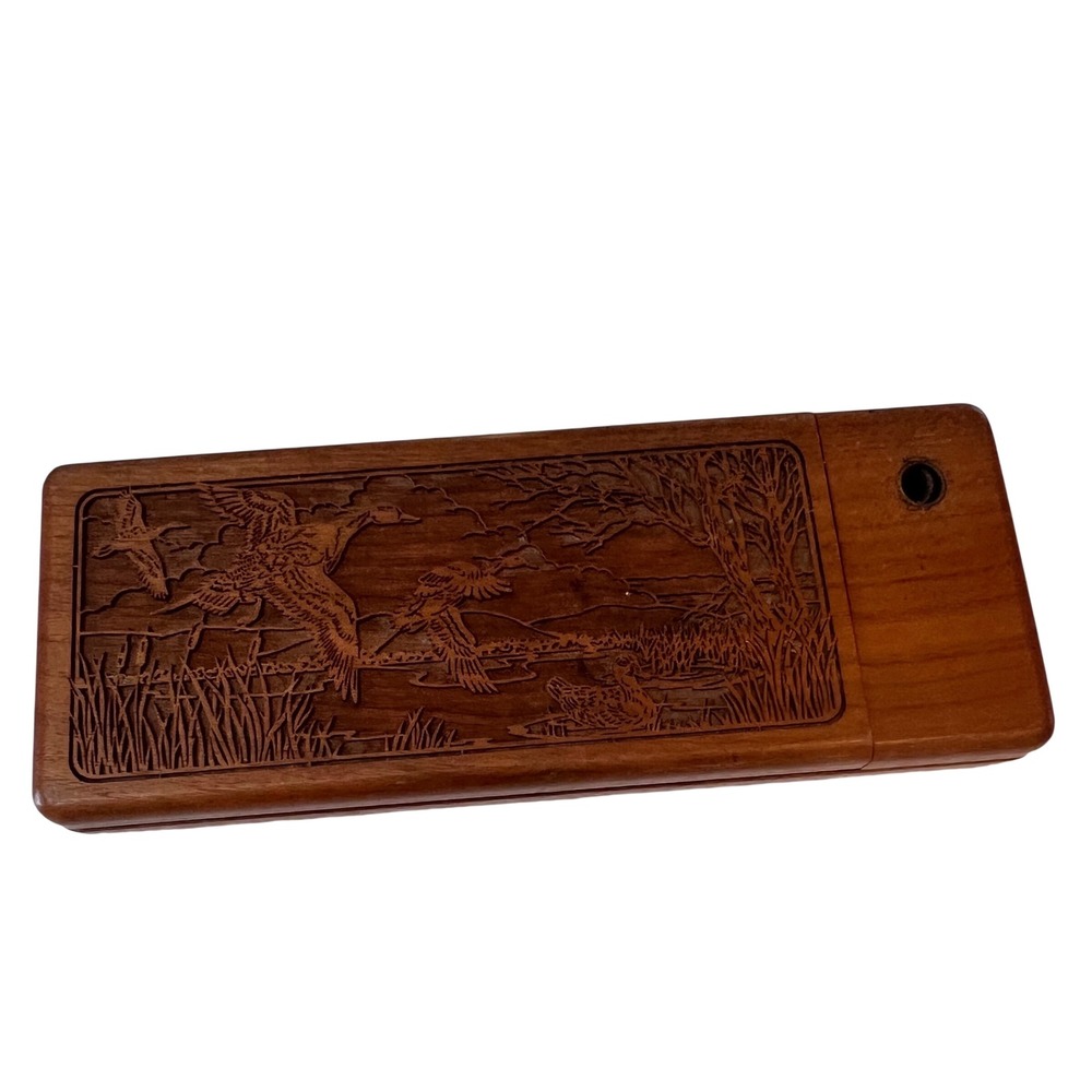 Vintage Wooden Duck Flying Marsh Scene Desk Organizer Pen Holder Storage Box
